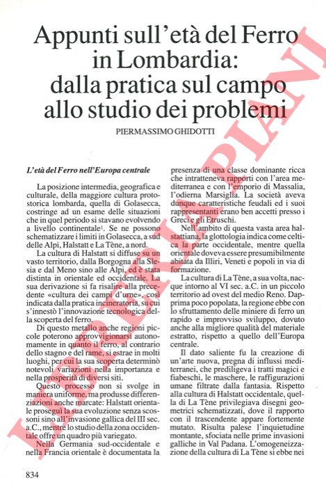 GHIDOTTI Piermassimo - - Appunti sull'et del Ferro in Lombardia: dalla pratica sul campo allo studio dei problemi.