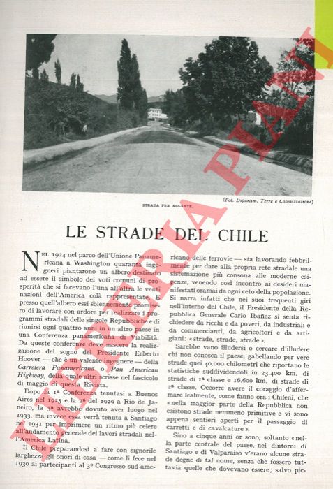 DE PASSERA G. - - Le strade del Chile.