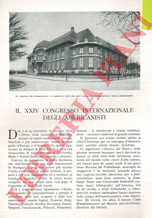 CALLEGARI G. V. - - Il XXIV Congresso Internazionale degli Americanisti.