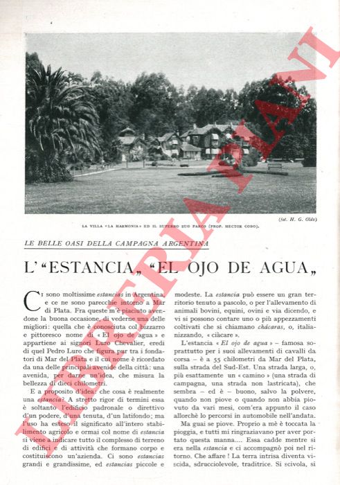 TEGANI Ulderico - - L' 'Estancia' 'El ojo de agua' . Le belle oasi della campagna argentina.