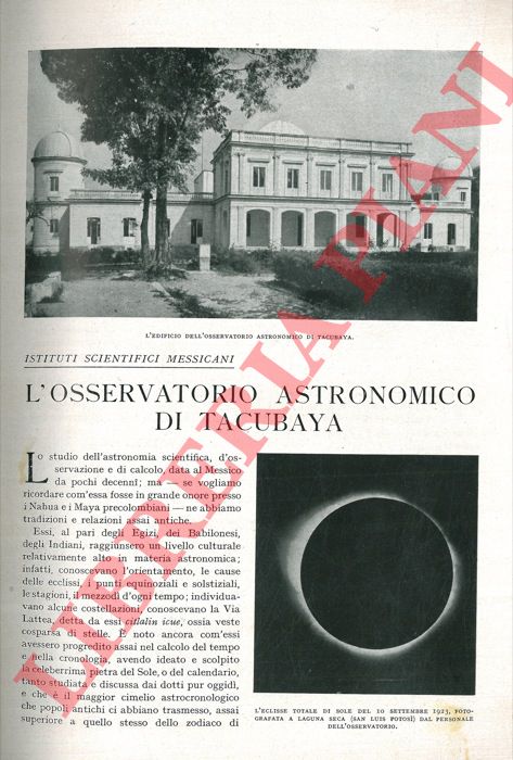 CALLEGARI G. V. - - L'Osservatorio Astronomico di Tacubaya.