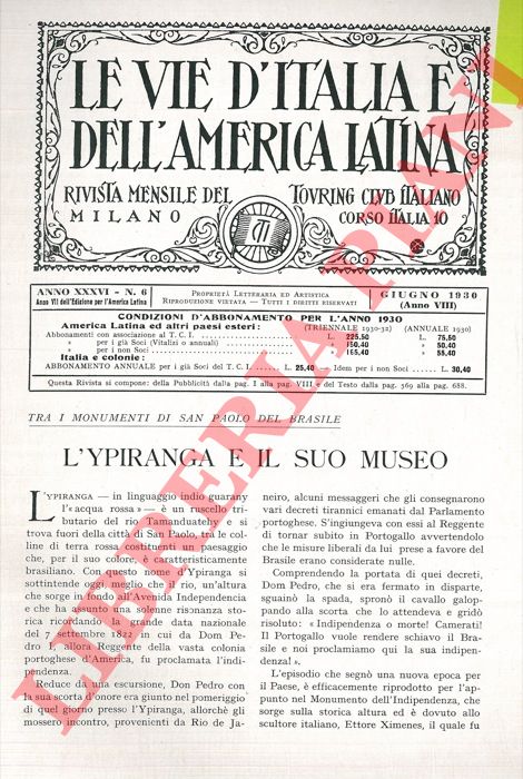 SARDI Alberto - - L'Ypiranga e il suo museo. Tra i monumenti di San Paolo del Brasile.