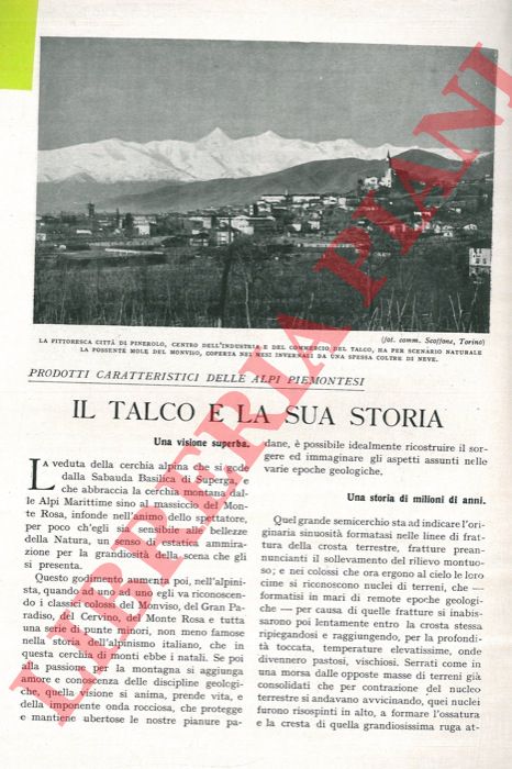 RIDONI Ercole - - Il talco e la sua storia. Prodotti caratteristici delle Alpi Piemontesi.