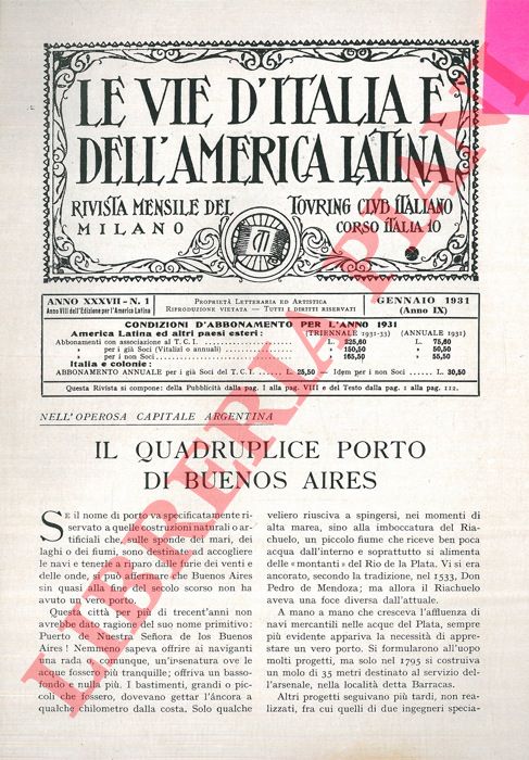 ROSINI D. A. - - Il quadruplice porto di Buenos Aires.