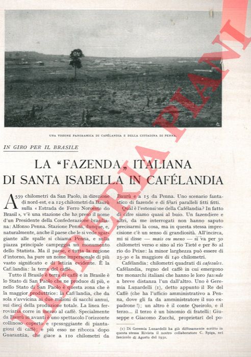 TEGANI Ulderico - - La 'fazenda' italiana di Santa Isabella in Cafelandia.