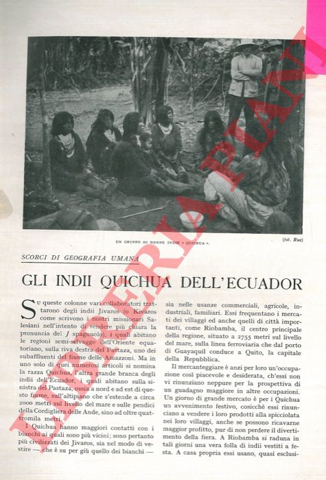DE PASSERA G. - - Gli Indii Quichua dell'Ecuador.