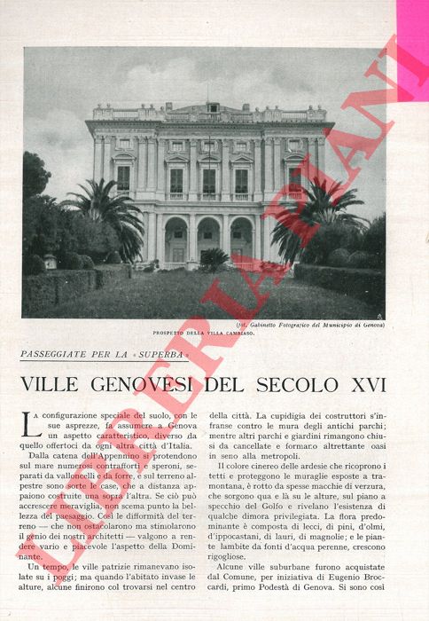CAPPELLINI Antonio - - Passeggiate per la 'Superba' . Ville genovesi del secolo XVI.