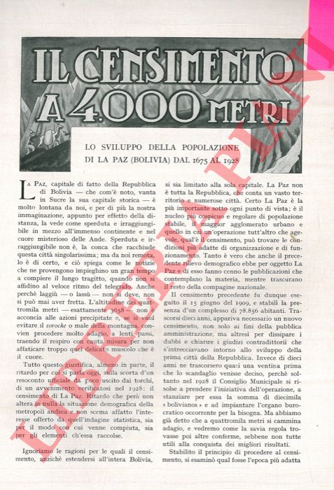 MENDEZ Carlos - - Il censimento a 4000 metri. Lo sviluppo della popolazione di La Paz (Bolivia) dal 1675 al 1928.