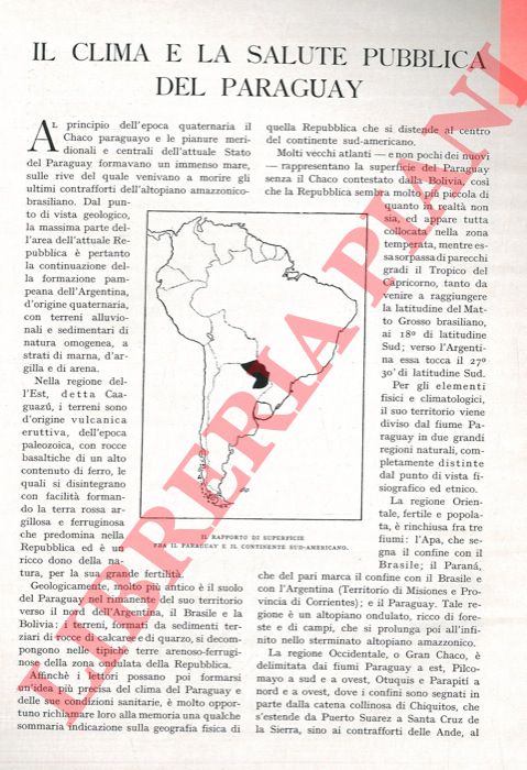 DE' PASSERA Gino - - Il clima e la salute pubblica del Paraguay.