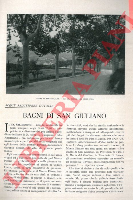 DE' PASSERA Gino - - Acque salutifere d'Italia. Bagni di San Giuliano.