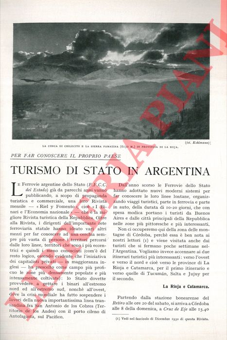 DE' PASSERA Gino - - Turismo di Stato in Argentina.