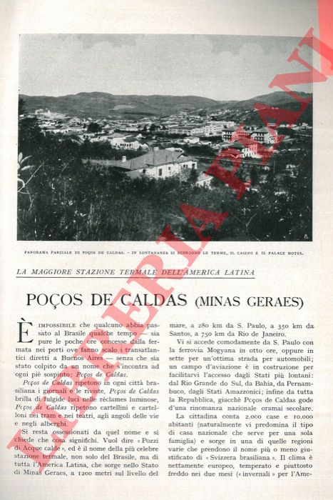 ROVERSI Ezio G. - - La maggiore stazione termale dell'America Latina. Poos de Caldas (Minas  Geraes) .