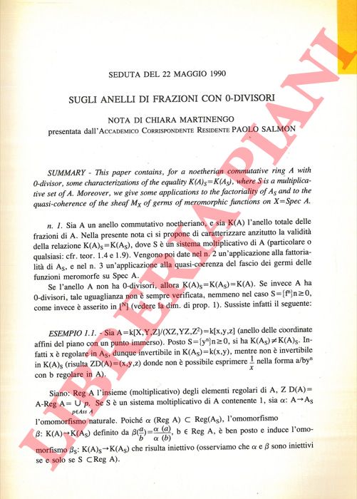 MARTINENGO Chiara - - Sugli anelli di frazioni con 0-divisori.