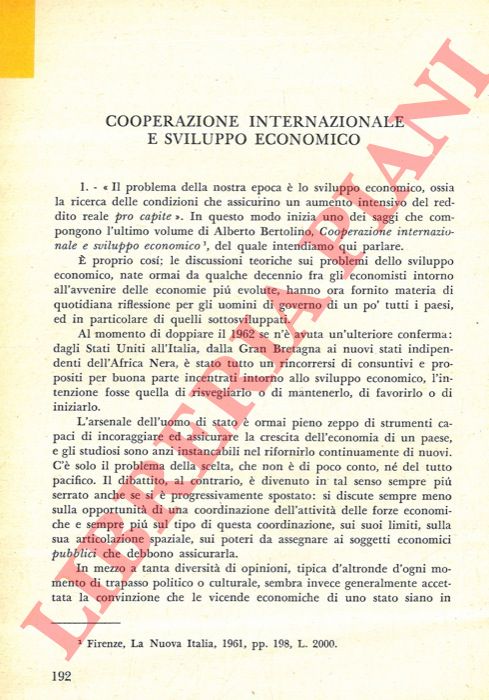 BARUCCI Piero - - Cooperazione internazionale e sviluppo economico.