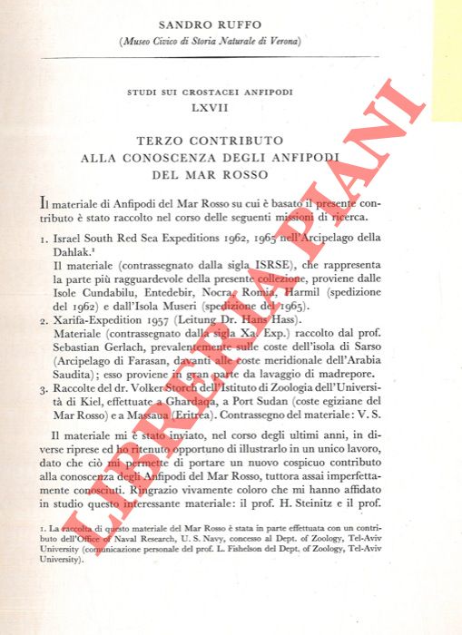 RUFFO Sandro - - Terzo contributo alla conoscenza degli Anfipodi del Mar Rosso.