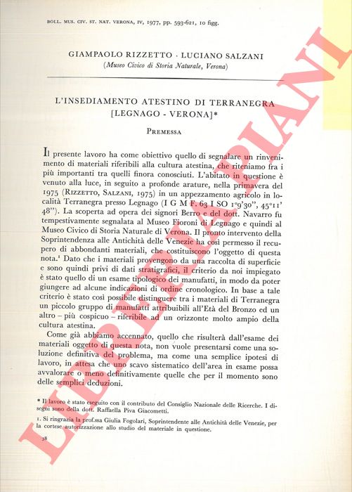 RIZZETTO Giampaolo - SALZANI Luciano - - L'insediamento atestino di Terranegra (Legnago - Verona) .