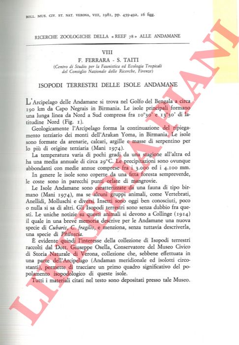 FERRARA F. - TAITI S. - - Isopodi terrestri delle Isole Andamane.