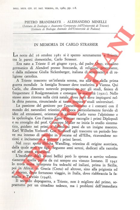 BRANDMAYR Pietro - MINELLI Alessandro - - In memoria di Carlo Strasser.