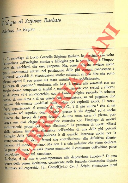 LA REGINA Adriano - - L'elogio di Scipione Barbato.