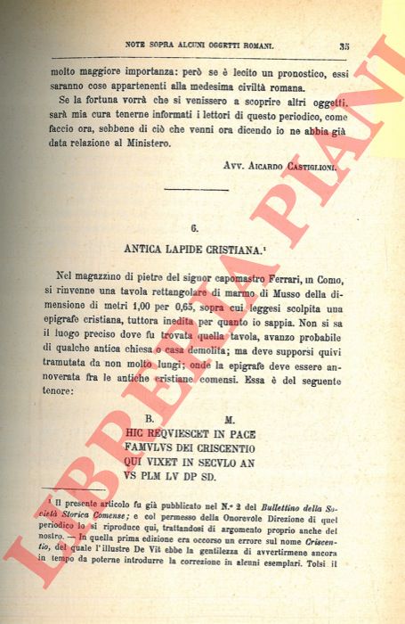 BARELLI Vincenzo - - Antica lapide cristiana.