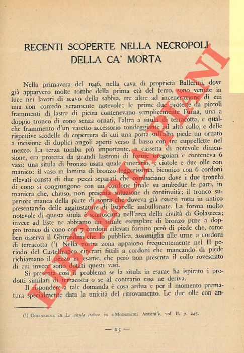 RITTATORE Ferrante - - Recenti scoperte nella necropoli della Ca' Morta.