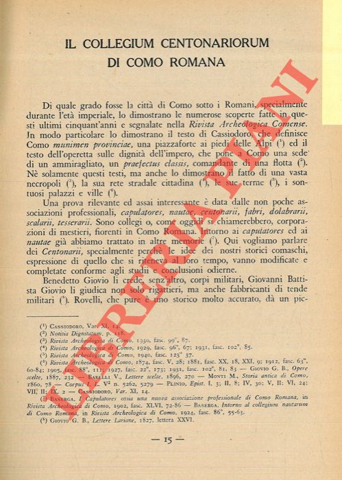 BASERGA Giovanni - - Il Collegium Centonarium di Como Romana.