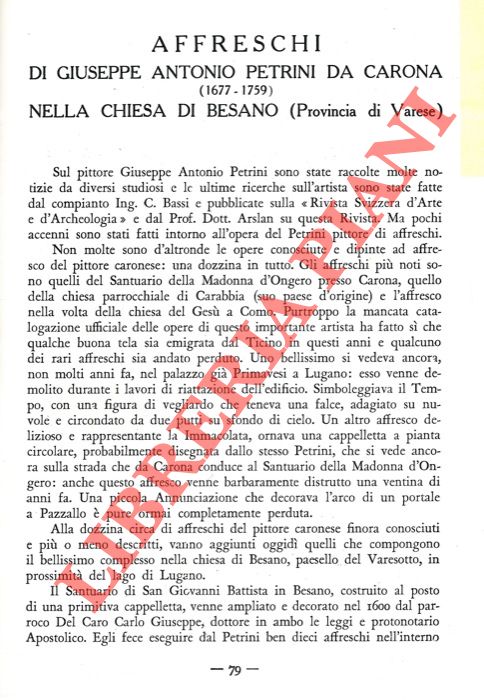 FERRAZZINI Emilio - - Affreschi di Giuseppe Antonio Petrini da Carona nella Chiesa di Besano.
