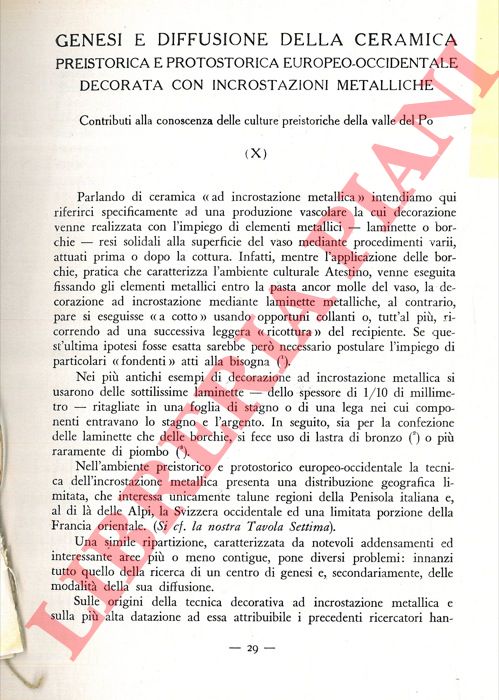 CORNAGGIA CASTIGLIONI Ottavio - - Genesi e diffusione della ceramica preistorica europeo-occidentale decorata con incrostazioni metalliche.