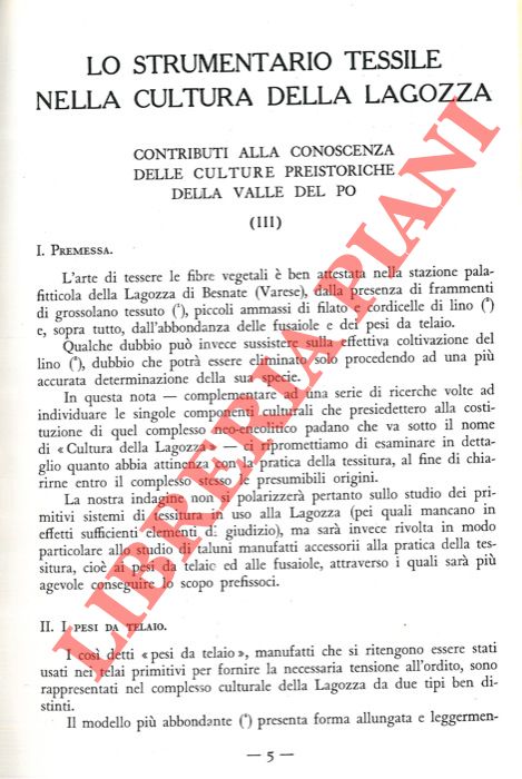 CORNAGGIA MEDICI O. - - Lo strumentario tessile nella cultura della Lagozza.