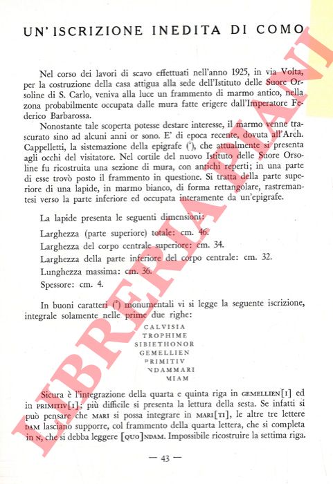 CERUTI Federico - - Un'iscrizione inedita di Como.