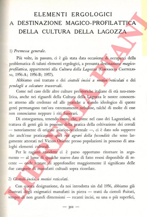 CORNAGGIA CASTIGLIONI Ottavio - - Elementi ergologici a destinazione magico-profilattica della Cultura della Lagozza.