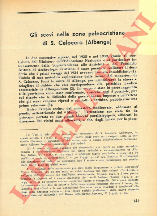 LAMBOGLIA Nino - - Gli scavi della zona paleocristiana di S. Calocero (Albenga) .
