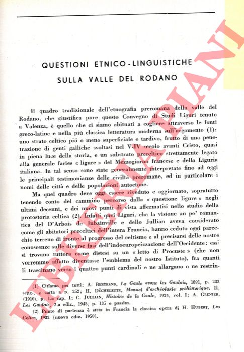 LAMBOGLIA Nino - - Questioni etnico-linguistiche sulla Valle del Rodano.