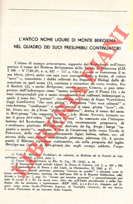 SERRA Giandomenico - - L'antico nome ligure di 'Monte Berigiema' nel quadro dei suoi presumibili continuatori.