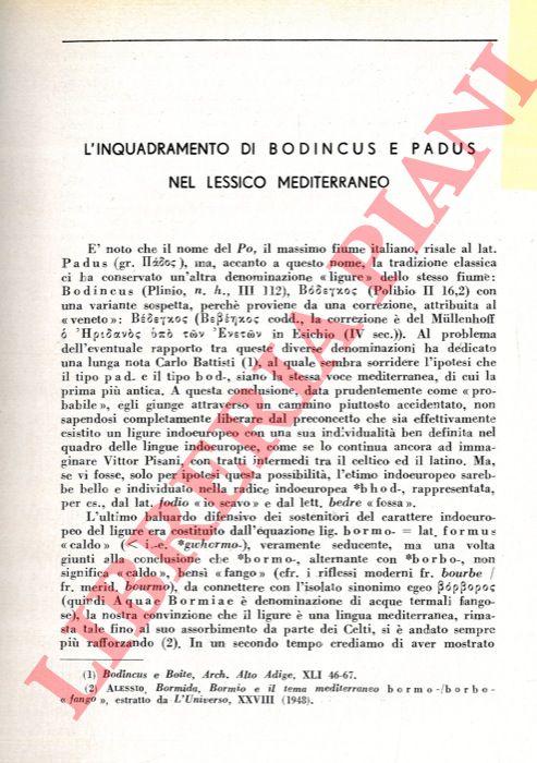 ALESSIO Giovanni - - L'inquadramento di Bondicus e Padus nel lessico mediterraneo.
