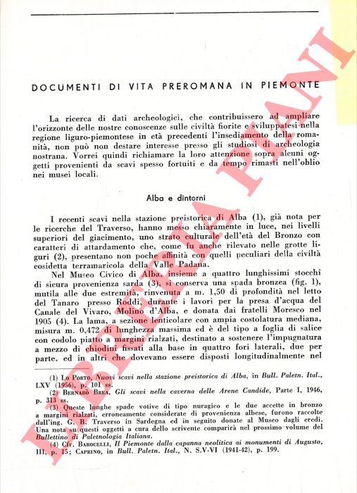 LO PORTO Gino Felice - - Documenti di vita preromana in Piemonte.