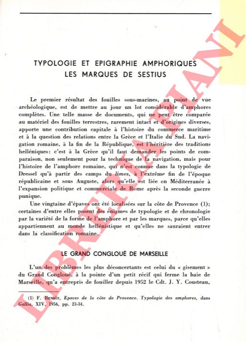 BENOIT Fernand - - Typologie et epigraphie amphoriques. Les marques de Sestius.