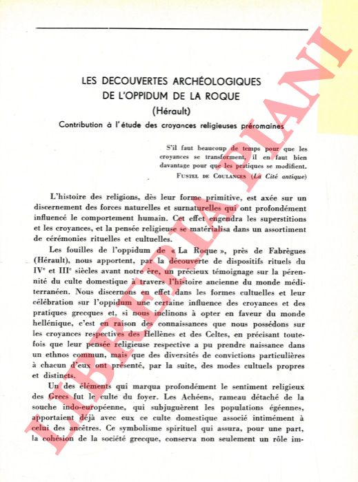 LARDERET Pierre - - es dcouvertes archologiques de l'oppidum de la Roque (Hrault) .