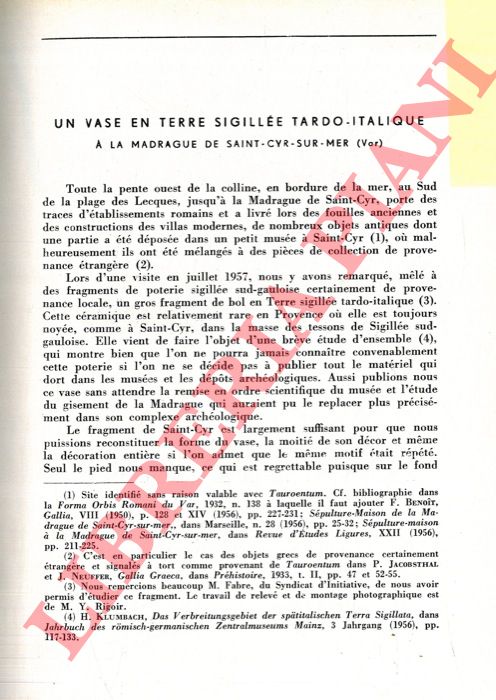 GOURVEST Jacques - - Un vase en terre sigille tardo-italique  la Madrague de Saint-Cyr-sur_Mer (Var) .