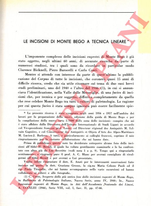 ISETTI Giuseppe - - Le incisioni di Monte Bego a tecnica lineare. Nuove ricerche sulle incisioni lineari di Monte Bego.