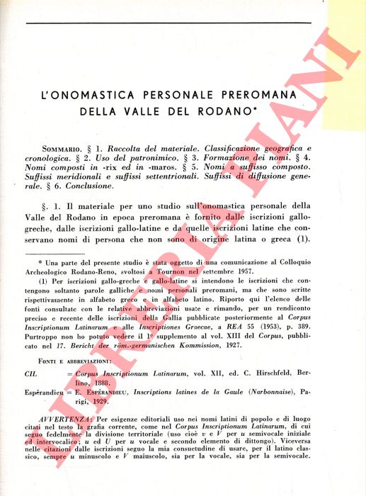 PETRACCO SICARDI Giulia - - L'onomastica preromana della valle del Rodano.