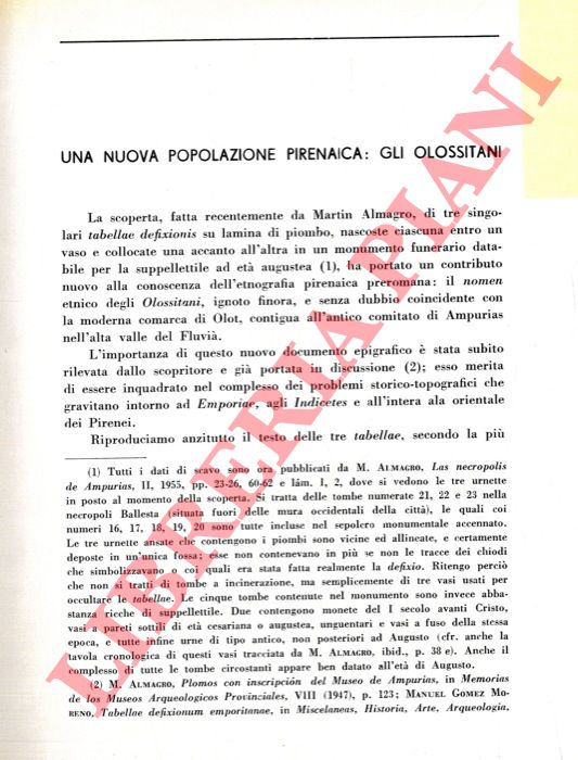 LAMBOGLIA Nino - - Una nuova popolazione pirenaica: gli Olossitani.