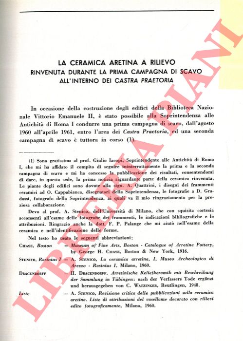 LISSI Elisa - - La ceramica aretina a rilievo rinvenuta durante la prima campagna di scavo all'interno dei Castra Praetoria.