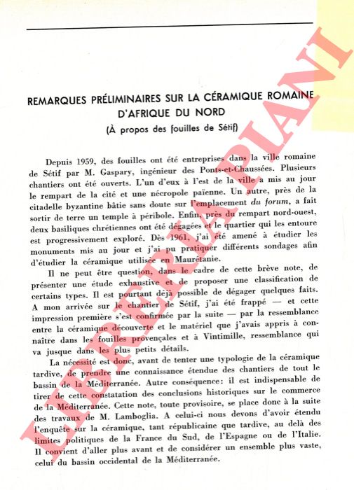 FEVRIER Paul Albert - - Remarques prliminaires su la cramique d'Afrique du Nord (A propos des fouilles de Stif) .
