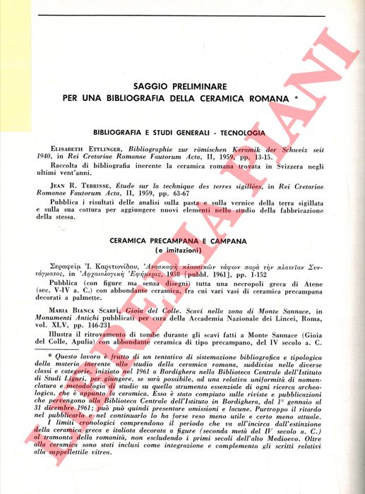 PALLARES Francisca - - Saggio preliminare per una bibliografia della ceramica romana.