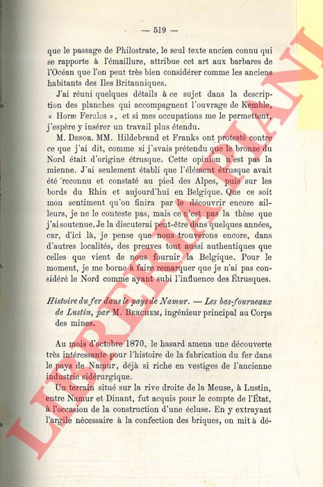 BERCHEM - - Histoire du fer dans le pays de Namur. Les bas-fourneaux de Lustin.