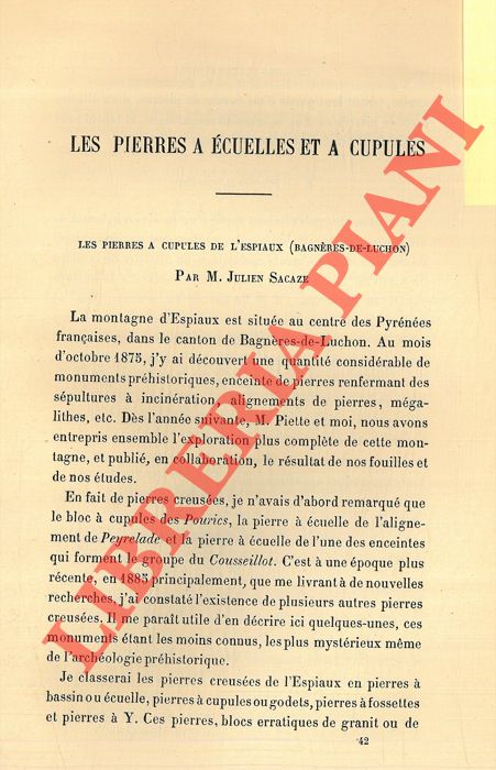 SACAZE J. - REBER B. - - Les pierres  cuelles et  coupules. 1. Les pierres  coupoles de l'Espiaux (Bagnres de Luchon) . 2. Dernires recherches archologiques aux environs de Genve.