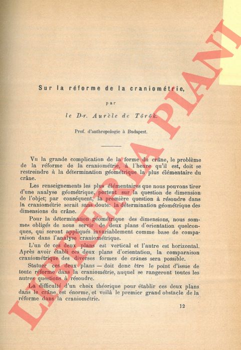 DE TOROK Aurle - - Sur la rforme de la craniomtrie.