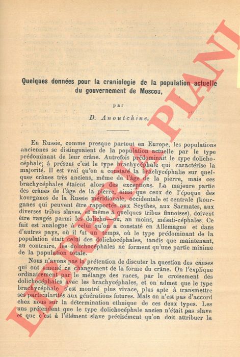 ANOUTCHINE D. - - Quelques donnes pour la craniologie de la population actuelle du gouvernement de Moscou.