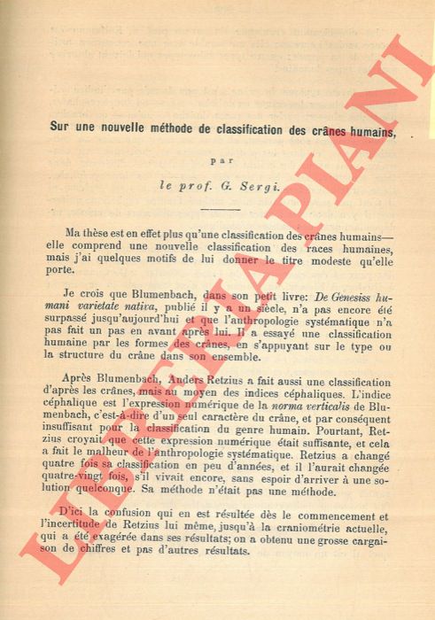 SERGI G. - - Sur une nouvelle mthode de classification des cranes humains.